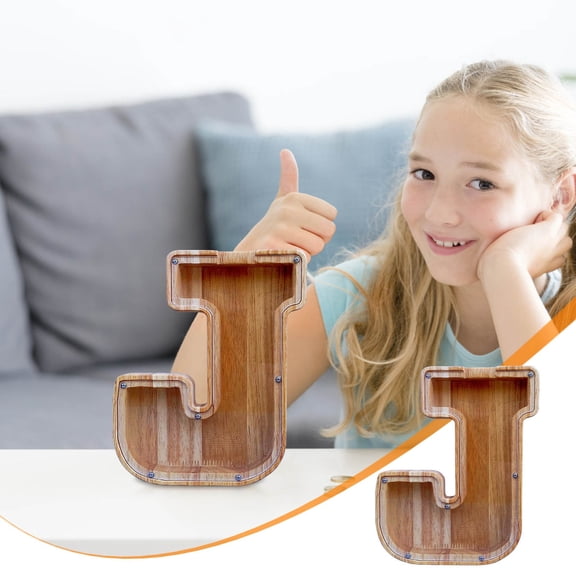 SPOORYYO Wooden Letter Money Box with Transparent Front - Kids' Eco-Friendly Savings Can for Birthday, Baptism, Christmas Gifts, and Home Decor