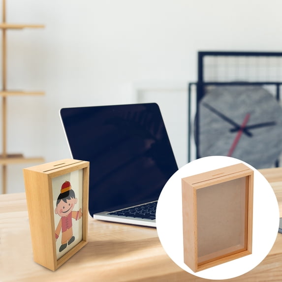 SPOORYYO Wooden Multifunctional Savings Can, 6-7 inch Iron Family Album PVC Photo Frame, Modern Minimalist Design, Perfect Gift for Birthdays and Holidays