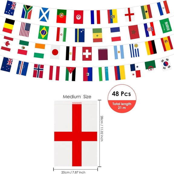 SPOORYYO World Flag String Flags for Decorations 2026 - 48 Countries Bunting for Sports Events Parties