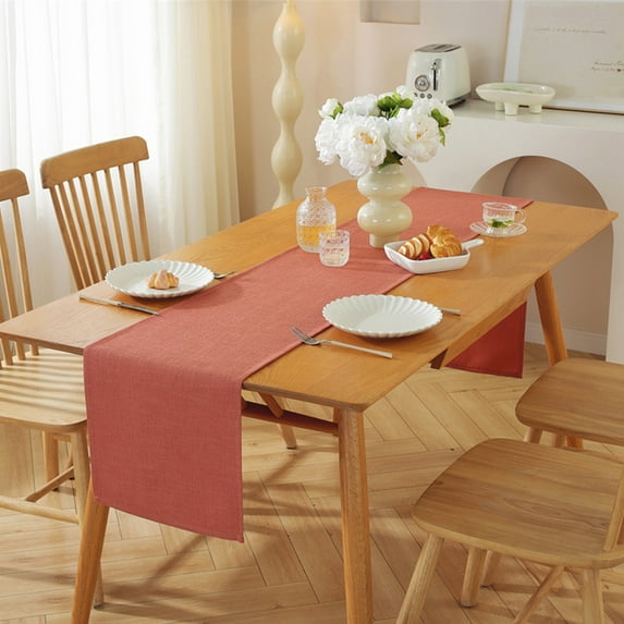 SPOORYYO Woven Tone Color Table Flag - Extra Long Linen Tablecloth for Home Decoration (Orange/Yellow/P-INK/Green/White), 33x183cm (11.81x70.86in), 1 Piece