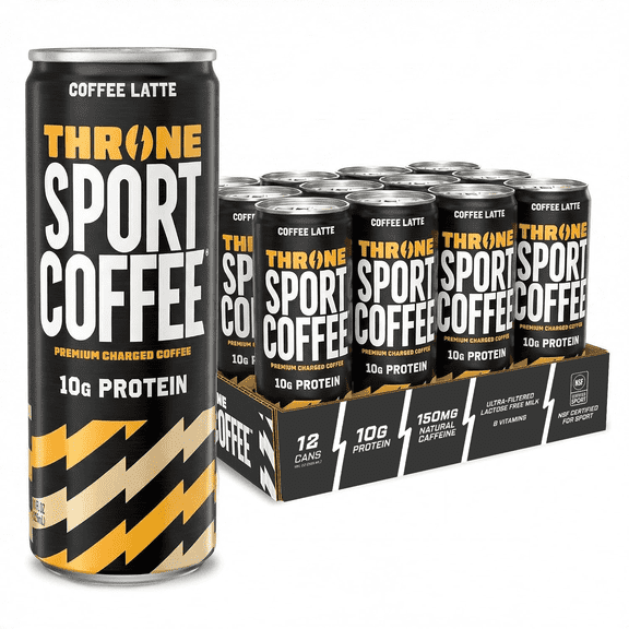 Throne Sport Coffee, Coffee Latte , 150mg Caffeine, 10g Protein, B Vitamins, Lactose-Free Coffee Drink, NSF Certified, 12 Pack