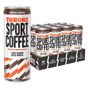 Throne Sport Coffee Cold Brew Mocha Cocoa, 150mg Caffeine, B Vitamins, Dairy-Free, Low Sugar Coffee Drink, NSF Certified, 12 Pack