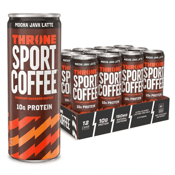 Throne Sport Coffee, Mocha Java Latte , 150mg Caffeine, 10g Protein, B Vitamins, Lactose-Free Coffee Drink, NSF Certified, 12 Pack