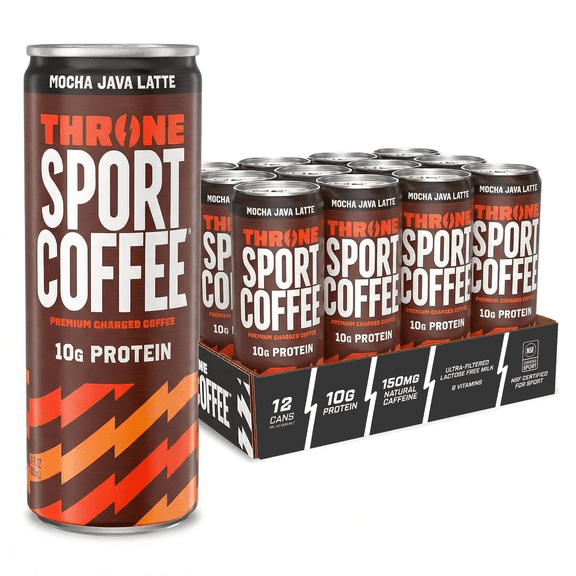 Throne Sport Coffee, Mocha Java Latte , 150mg Caffeine, 10g Protein, B Vitamins, Lactose-Free Coffee Drink, NSF Certified, 12 Pack