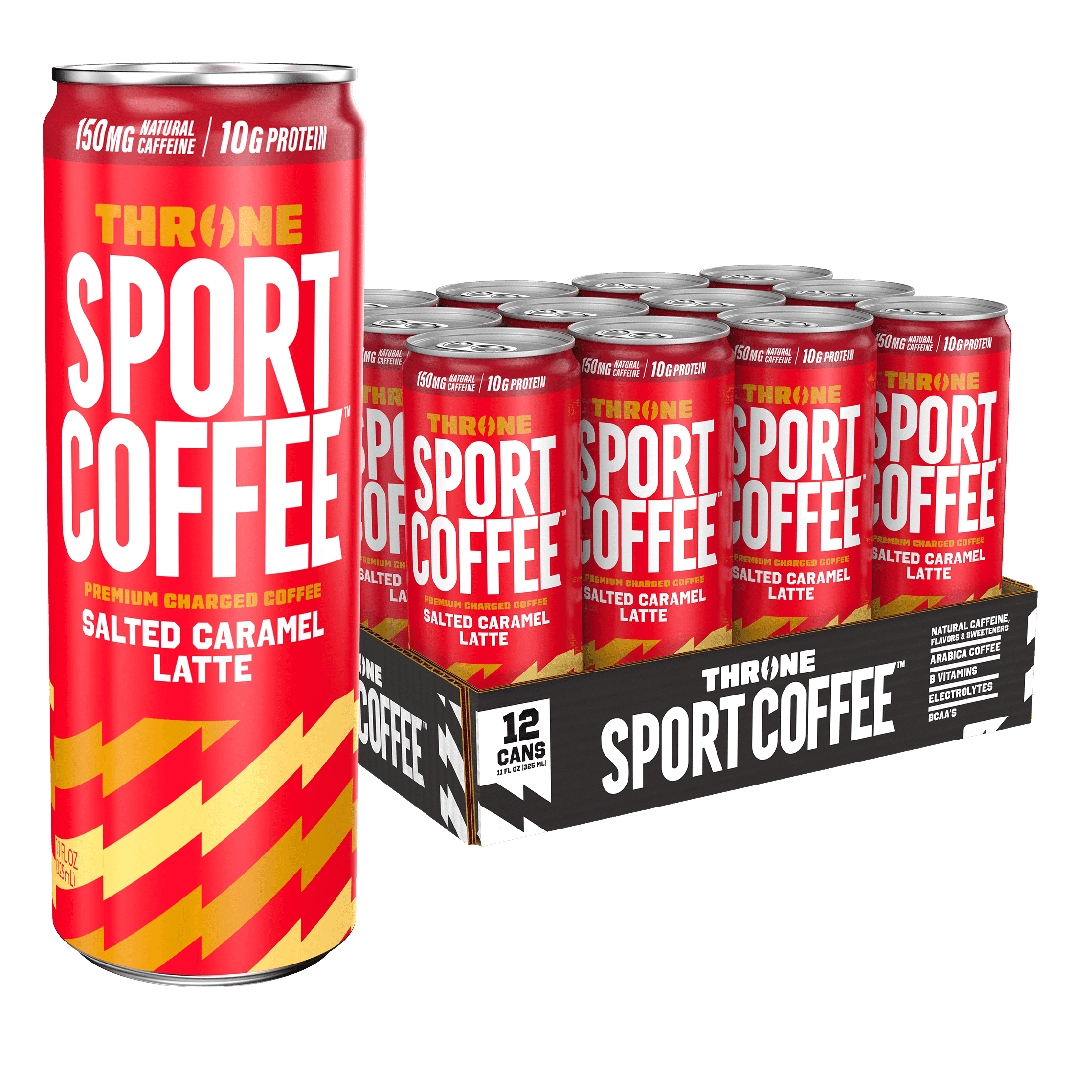 Walmart Black Friday Deals 2025 Throne SPORT COFFEE Salted Caramel Latte, 11oz cans, 12 pack