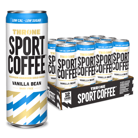 Throne Sport Coffee Vanilla Bean Cold Brew Coffee Drink, 11 fl oz Can, 12 Count