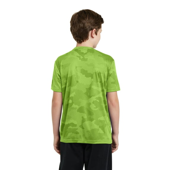 SPORT-TEK Boys CamoHex Tee, Small, Lime Shock