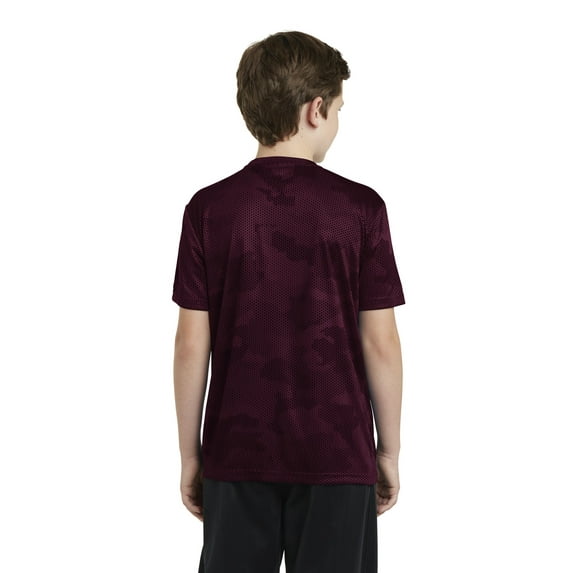 SPORT-TEK Boys CamoHex Tee (YST370) -Maroon -XS