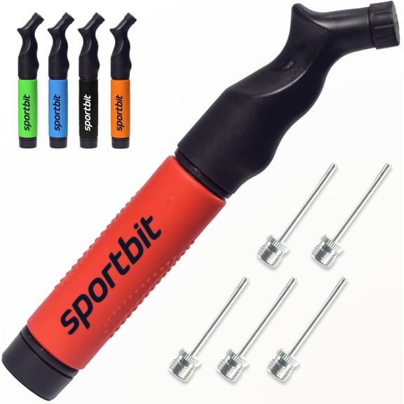 SPORTBIT Ball Pump for Sports Balls - Push & Pull Inflating System - Hand Pump for Exercise Balls - Volleyball Pump, Basketball Inflator, Ball Air Pump - Goes with 5 Needles Set