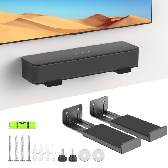 SPORTLINK Universal Sound bar Wall Mount Bracket Under TV for Most of Soundbars, Hold up to 33 lbs, Adjustable Depth 3.94”–6.69”, Black