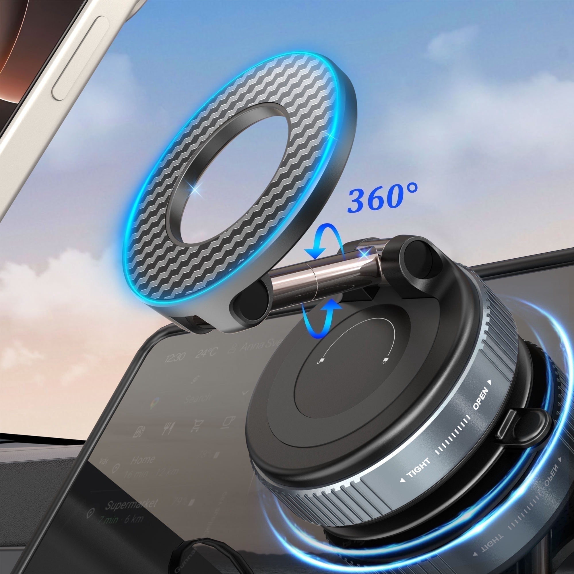 SPORTLINK Vacuum Magnetic Phone Holder for Car - Suction Cup Phone Mount 360° Adjustable Foldable for iPhone 17/16/15/14/13/12 Pro/Pro Max - Black