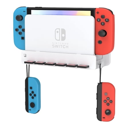 SPORTLINK Wall Mount Kit Shelf Stand Accessories for Nintendo Switch & Switch OLED with 6 Slots and 2 Hook - White