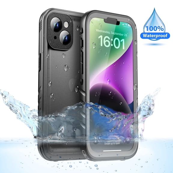 SPORTLINK Waterproof Case for iPhone 14 Full Body Heavy Duty Sealed Rugged Shockproof Dustproof Phone Screen Protector 6.1 inch - Frosted Black