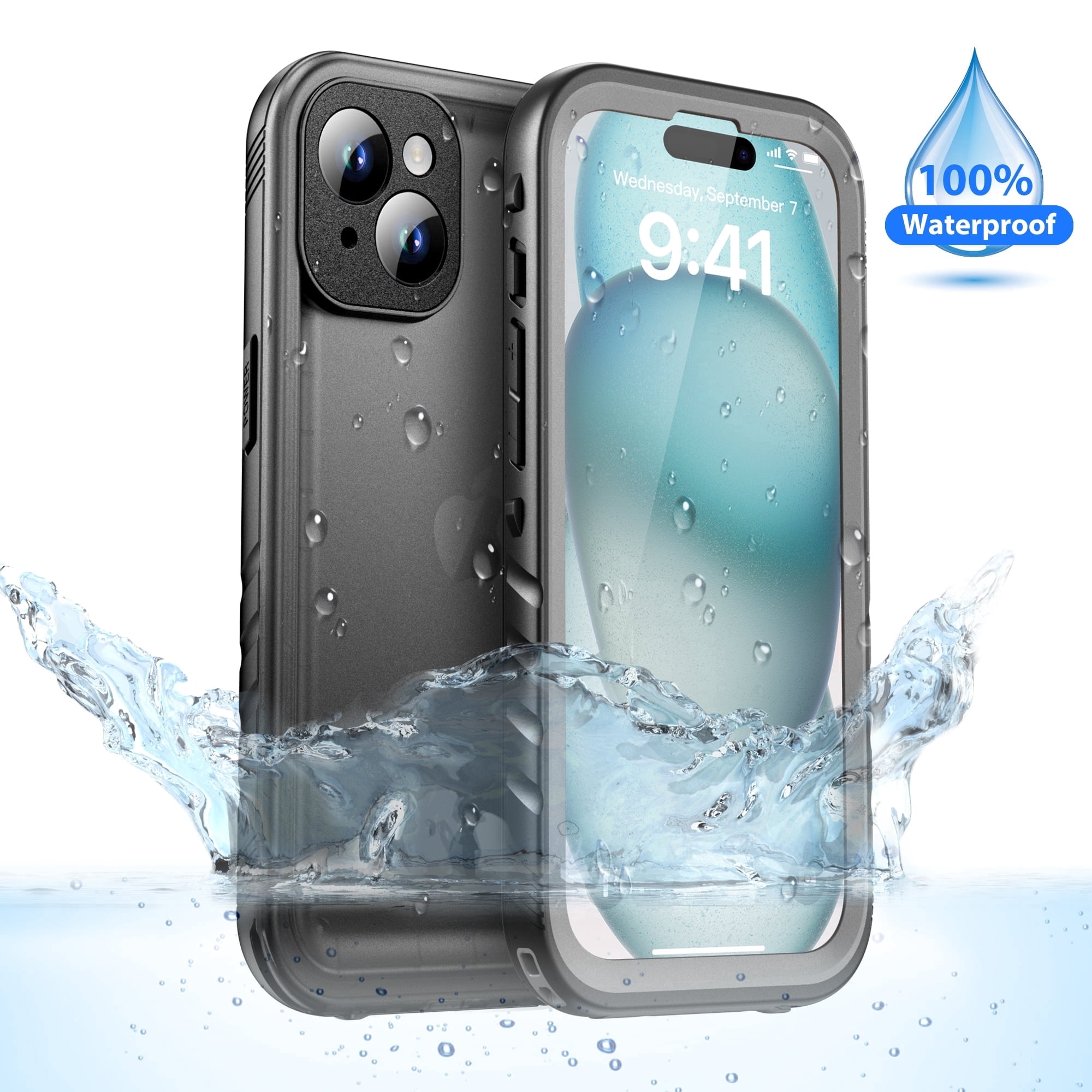 SPORTLINK Waterproof Case for iPhone 15 Plus Military Dropproof Full Body Shockproof Dustproof Phone Screen Protector Cover 6.7 inch - Frosted Black