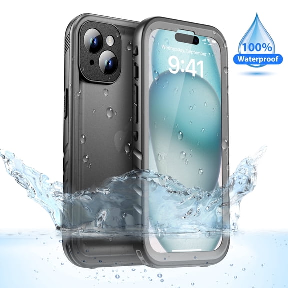 SPORTLINK Waterproof Case for iPhone 15 Plus Military Dropproof Full Body Shockproof Dustproof Phone Screen Protector Cover 6.7 inch - Frosted Black