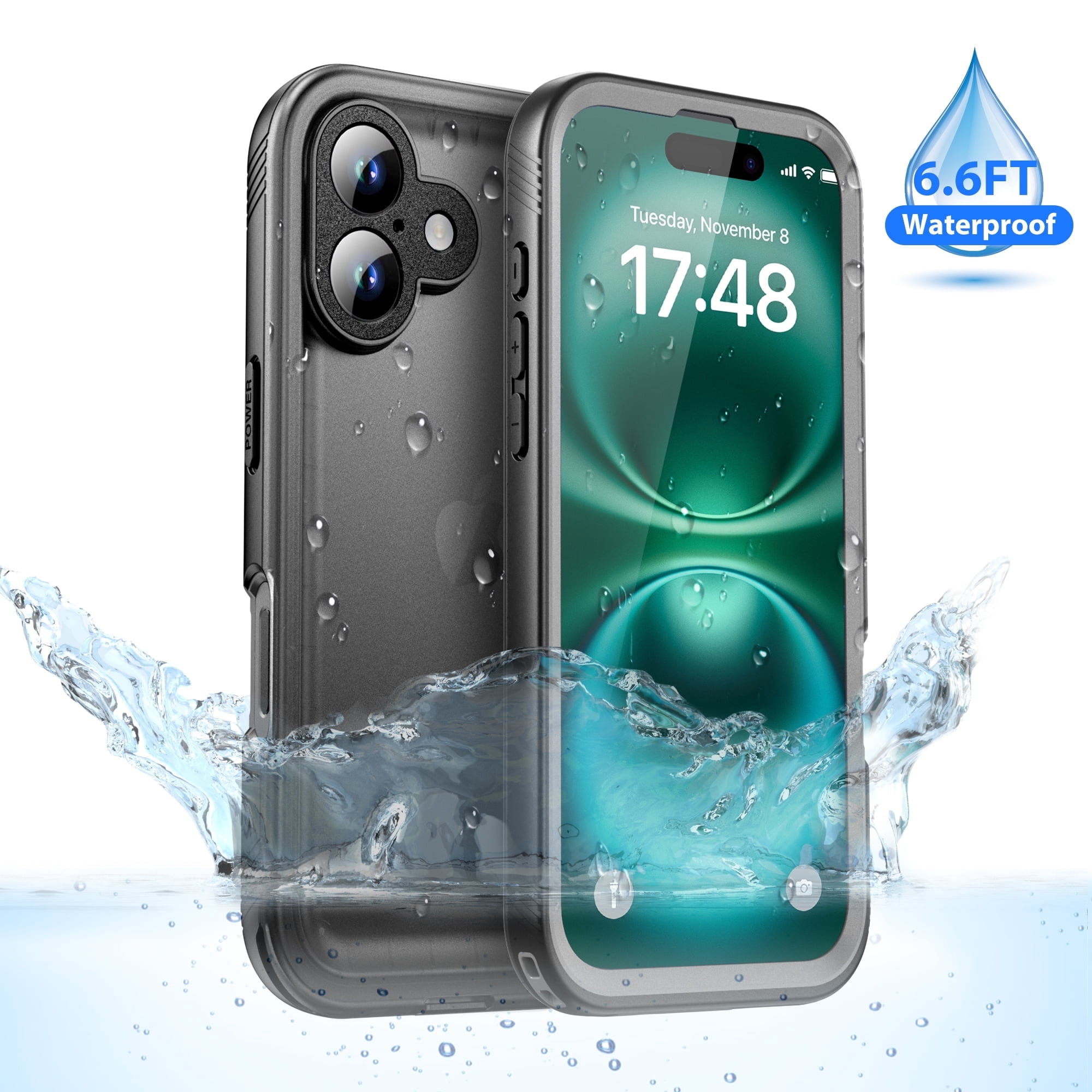 SPORTLINK Waterproof Case for iPhone 16 Shockproof Dustproof Phone Screen Protector Cover 6.1 inch - Frosted Black