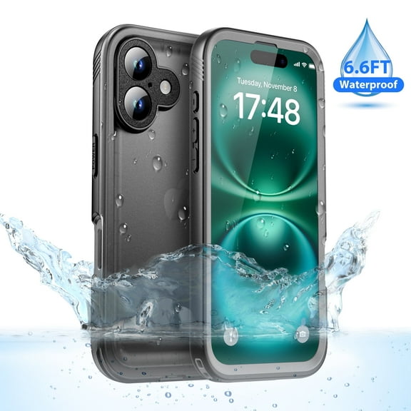 SPORTLINK Waterproof Case for iPhone 16 Shockproof Dustproof Phone Screen Protector Cover 6.1 inch - Frosted Black