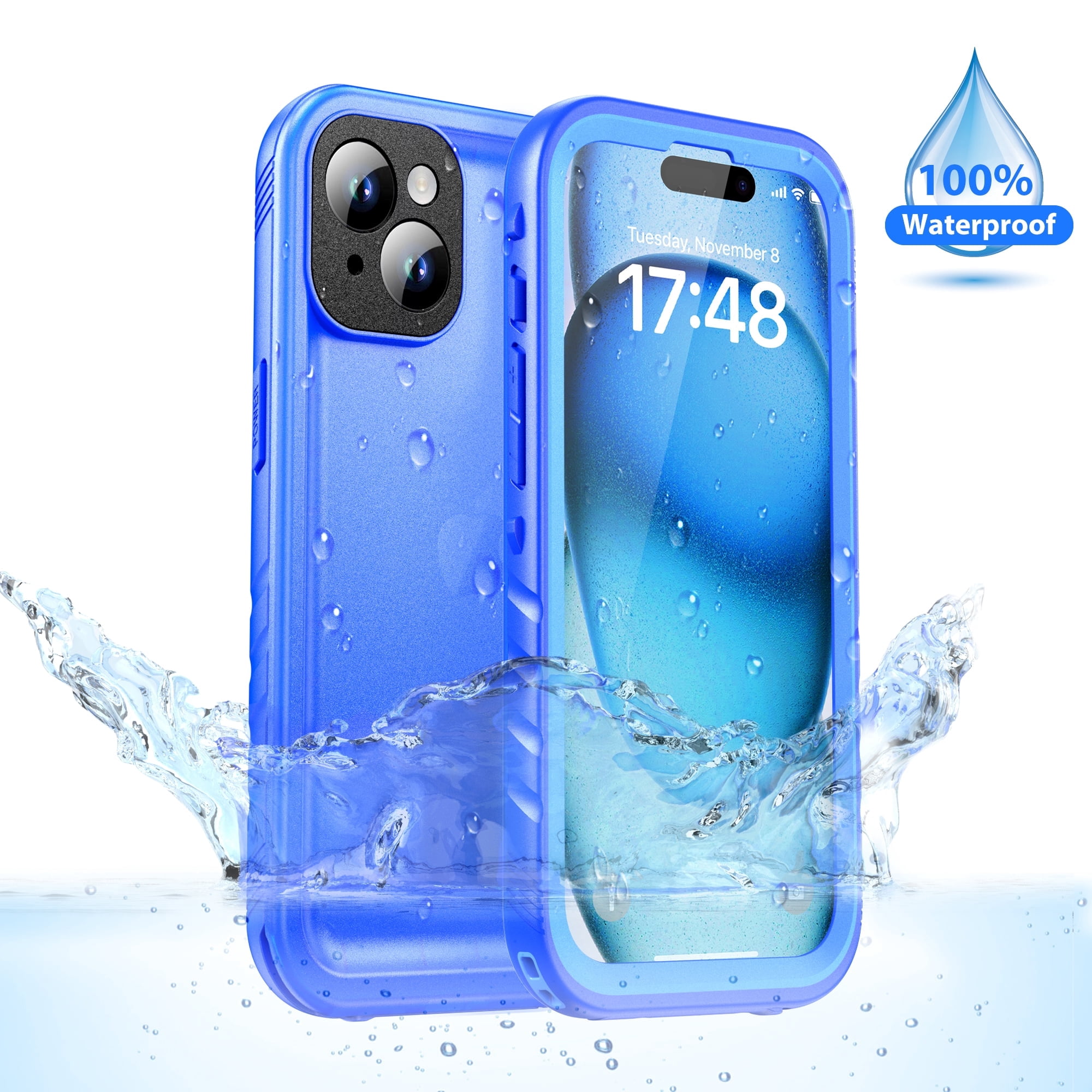 SPORTLINK Waterproof Case for iPhone 15 IP68 Military Full Body Heavy Duty Shockproof 360 Sealed Dustproof Phone Screen Protector 6.1 inch - Frosted Blue