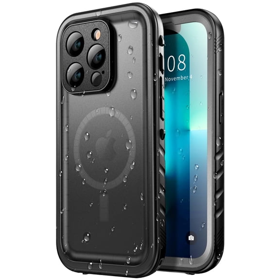 SPORTLINK Magnetic Case for iPhone 13 Pro Max Compatible with MagSafe IP68 Waterproof Full Body Heavy Duty Military Shockproof Dropproof 360 Sealed Rugged Cover - Black