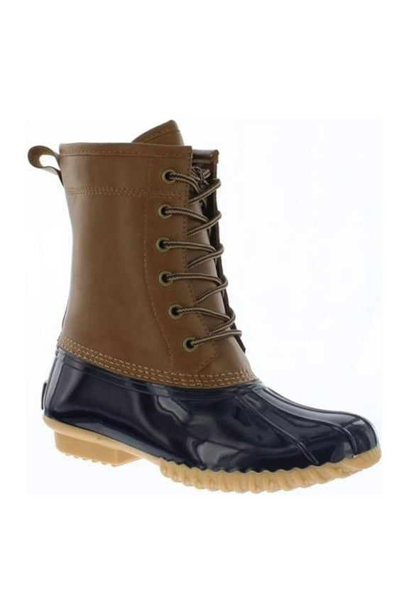 Womens Brown Bootie Waterproof Ariel Round Toe Block Heel Lace-Up Leather Duck Boots 7 M