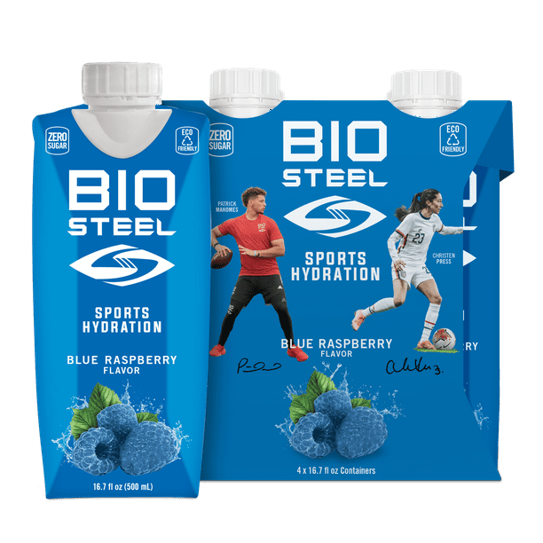 SPORTS DRINK / BIOSTEEL BLUE RASPBERRY 4 PACK CLEAN, HEALTHY