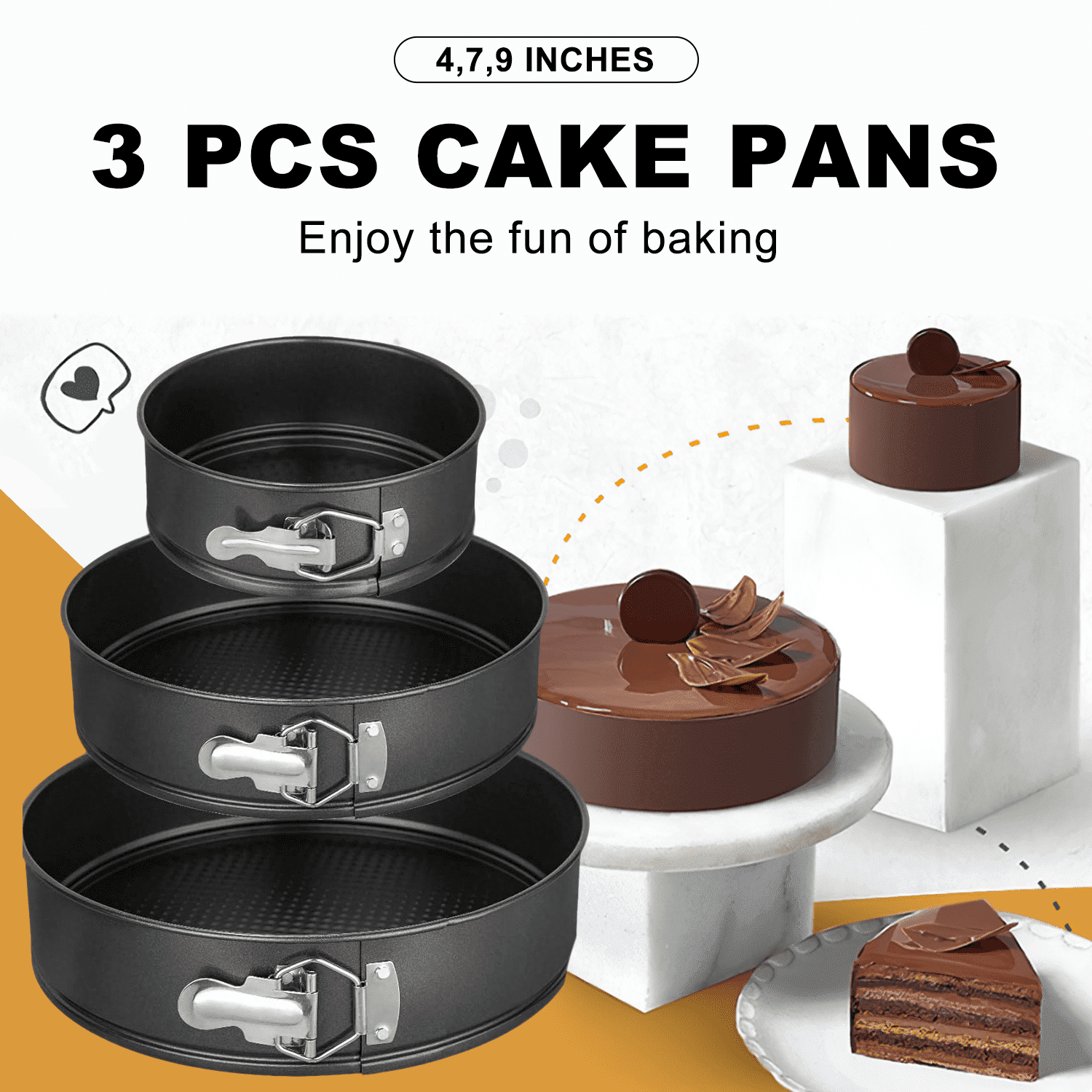 7 Springform Pan SPORTS JOY 3Pack Springform Cake Pans, 4, 7, 9 Inch Carbon Steel ...
