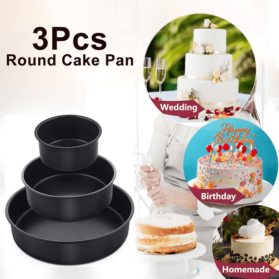 SPORTS JOY Round Cake Pan Set of 3 (6/8/10in), Non-stick Baking Pans for Home, Carbon Steel Tier Cake Tin for Birthday, Party, Wedding, Easy Clean