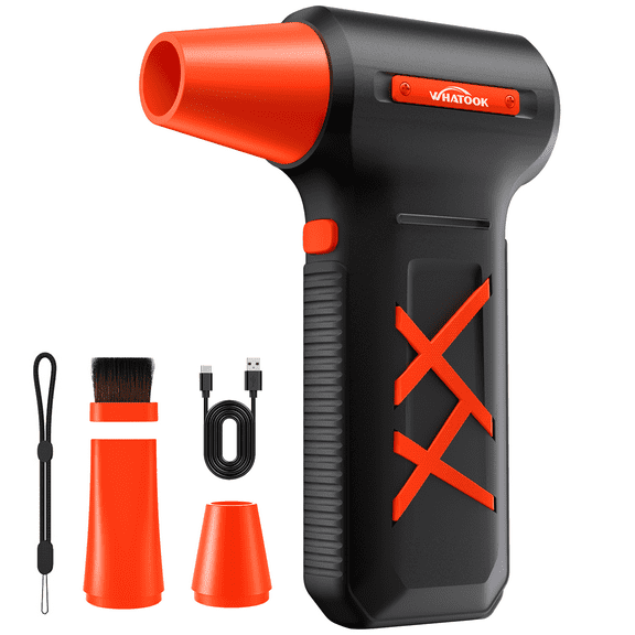 SPORTS JOY Clearance Compressed Air Duster,Max 250000RPM Brushless Motor,6000mAh Cordless Electric Air Blower for Dust Snow Blowing | 3-Gear Adjustable (Orange)