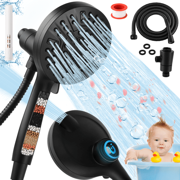 SPORTS JOY Magnetic Handheld Shower Head,10 Spray Modes,High Pressure Filter Showerhead with Magnetic Bracket & 59" Hose,Soften Hard Water Remove Chlorine (Black)