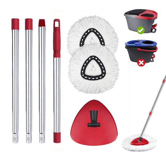 SPORTS JOY Spin Mop Accessory,Spin Mop Heads 2 Replacement Heads & 1 Handle & 1 Triangle Base, Compatible with O-Cedar Easywring 1-Tank System,Machine Washable
