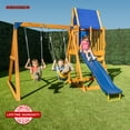 thumbnail image 1 of Sportspower North Peak Wooden Swing with Swing Swings, 6' Slide, Play Fort, Rock Climber & Sandbox, for Kids 3-8, 1 of 9