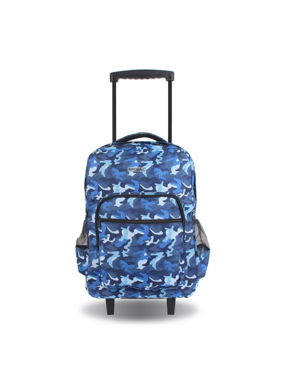 SPOSAC 19" Unisex Rolling Backpack For School And Travel, Blue Camo