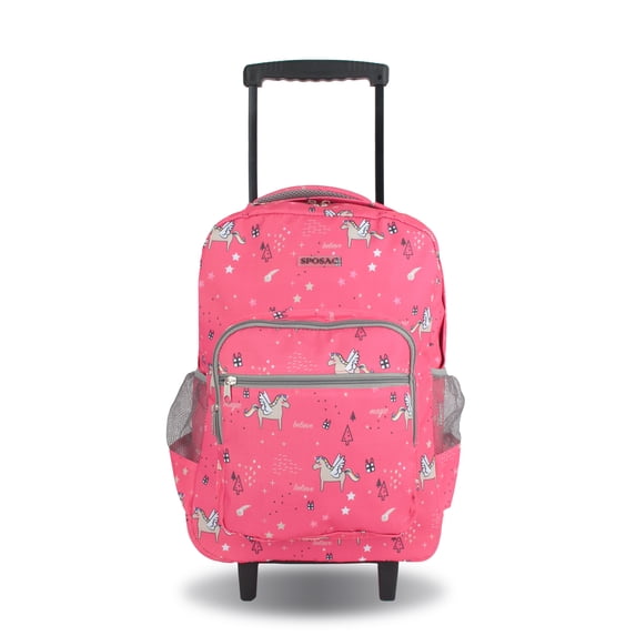 SPOSAC 19" Womens Rolling Backpack, Pink Unicorn