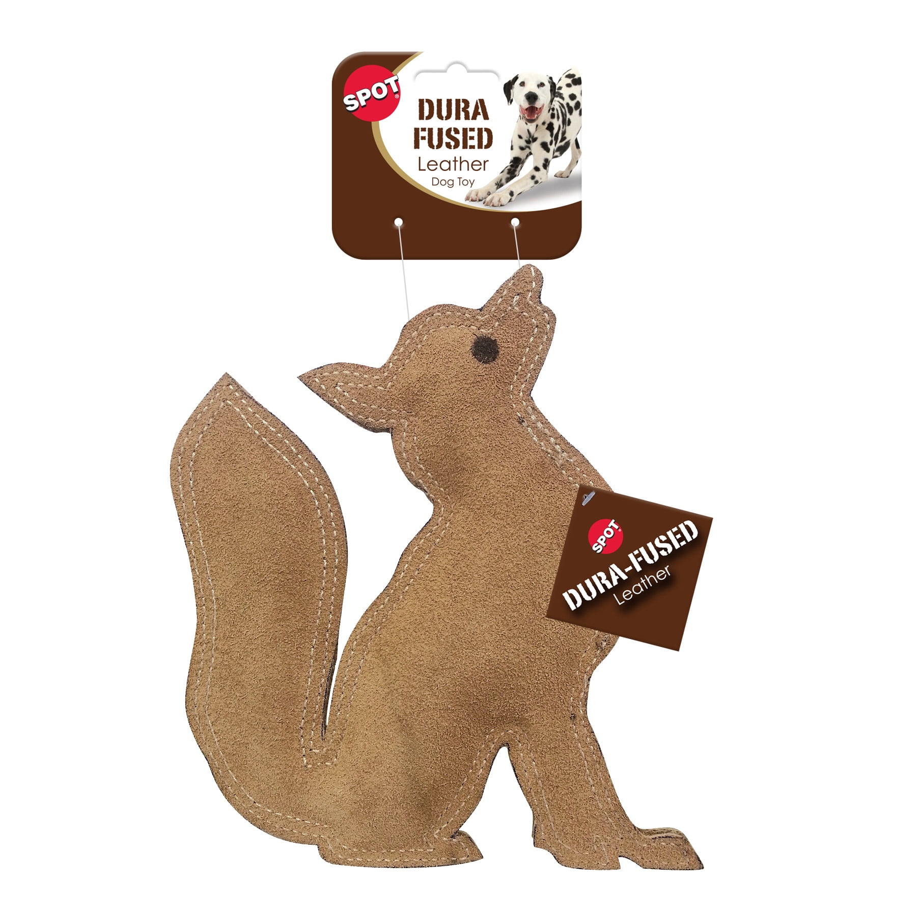 SPOT Dura-Fused Leather Fox Dog Toy, Squeaky Interactive Chew Toy