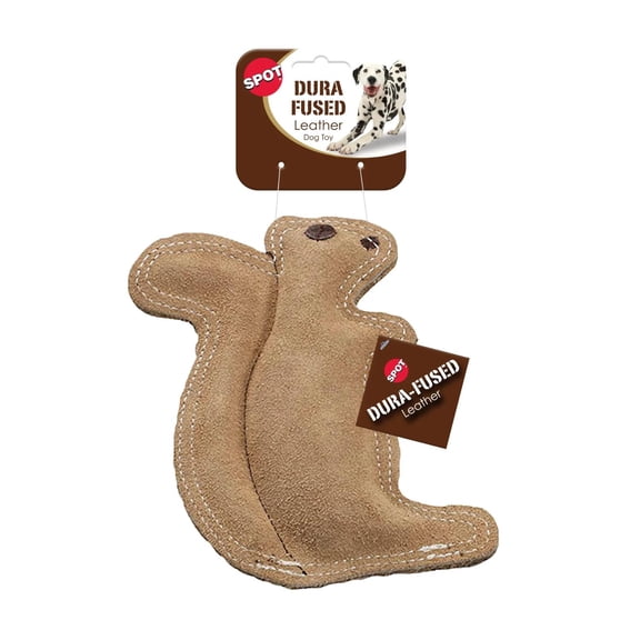 SPOT Dura-Fused Squirrel Dog Toy, Real Leather & Jute Fabric Toy for Moderate Chewers, Small & Medium Dogs, 8in