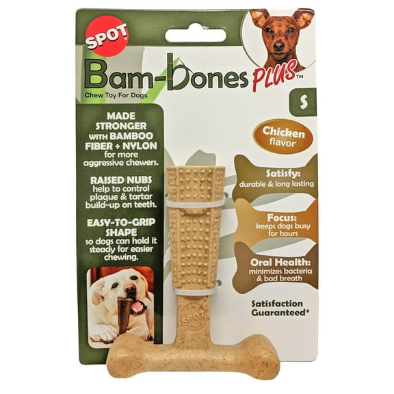 SPOT Bam-Bones Plus Chew Bones for Dogs, T-Shape, Chicken Flavor, Dog Chew Toy for Aggressive Chewers, Adult Dogs & Teething Puppies Under 30lbs, 4"