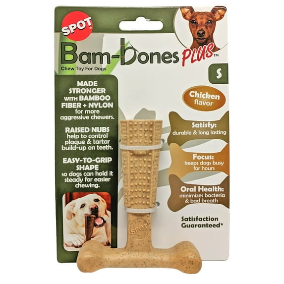 SPOT Bam-Bones Plus Chew Bones for Dogs, T-Shape, Chicken Flavor, Dog Chew Toy for Aggressive Chewers, Adult Dogs & Teething Puppies Under 30lbs, 4"