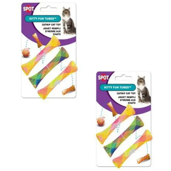 SPOT Kitty Fun Tubes Cat Toy Catnip Bouncy Interactive Chase Play 2-Pack