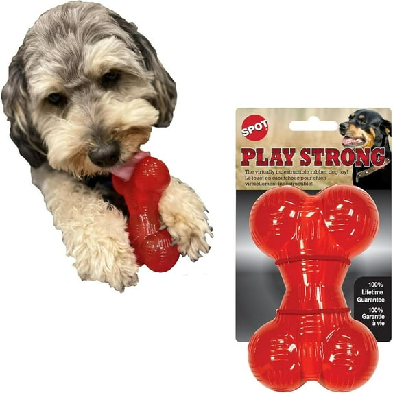 SPOT Play Strong Bone Durable TPR Dog Chew Toy for Aggressive Chewers, Virtually Indestructible Treat-Fillable Toy for Small and Medium Dogs & Puppies, 4.5 Inch