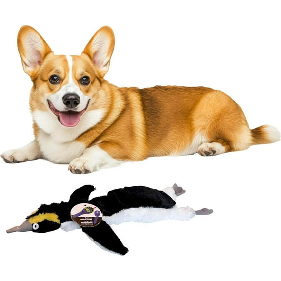 SPOT Skinneeez Plus Penguin Dog Toy, Plush Stuffing-Free with Rubber Body & Dual Squeakers, Durable for Moderate Chewers, 15 in