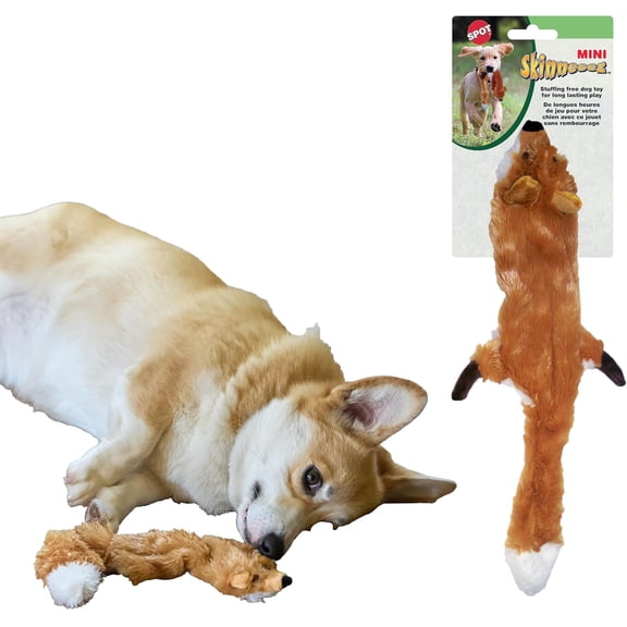 SPOT Skinneeez Fox No Stuffing Plush Chew Toy for Dogs with Squeaker, for Light to Moderate Chewers, Small & Medium Dogs, 14in