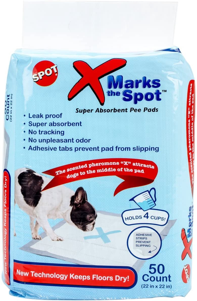 SPOT X Marks The Super Absorbent Pee Pads | Puppy Pads | Puppy Pads with Adhesive | Training Pads | Dog Pads | Dog Pee Pads | Dog Potty Pads | Adhesive Strips | 22"X22" | 50 CT