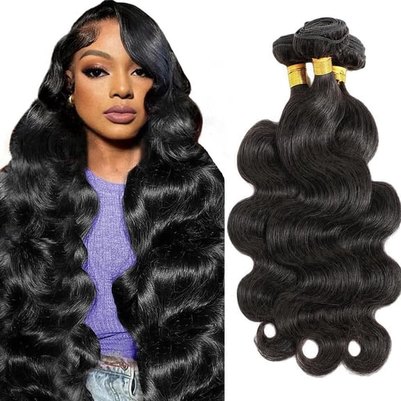 SPOU Body Wave Bundles Human Hair 20 22 24 Inch Human Hair Bundle Unprocessed Brazilian Virgin Hair 3 Bundles Human Hair Extensions for Black Women Natural Color