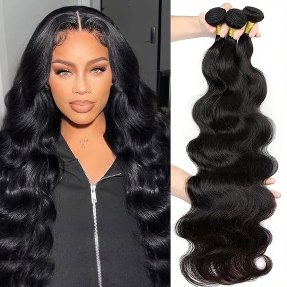 SPOU Body Wave Bundles Human Hair 24 26 28 Inch Human Hair Bundle Unprocessed Brazilian Virgin Hair 3 Bundles Human Hair Extensions for Black Women Natural Color