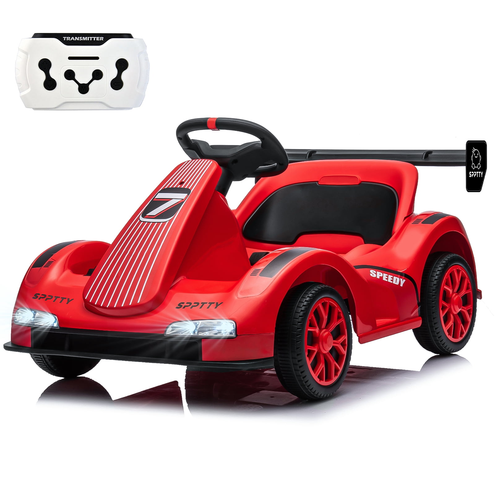 SPPTTY 12V Go Kart,Ride On Car for Boys Girls,Dual Drive Kids Toys Car with Remote Control and USB Port,Music&Story