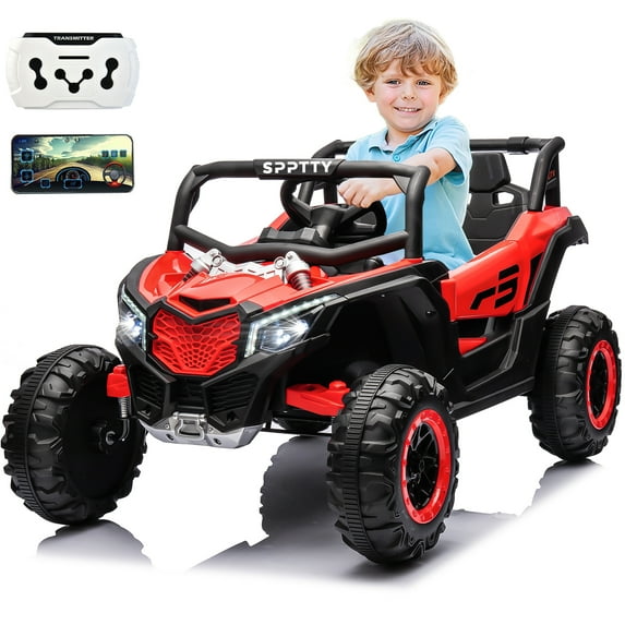 SPPTTY 24V Ride on Toys for Kids,2WD Ride on Car with Remote Control, PU Leather Seater,3-8Years
