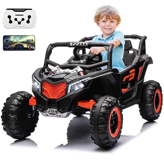 SPPTTY 24V Ride on Toys with Remote Control,4WD Ride on Car for Kids, Electric UTV with PU Leather 2 Seater,3-8Years