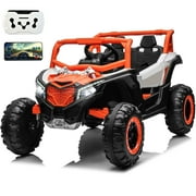 24V Ride on Toys with Remote Control,4WD Ride on Car for Kids, Electric UTV with PU Leather 2 Seater,3-8Years