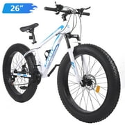 SPPTTY 26" Fat Tire Mountain Bike,4" Non-Slip Wide Tires with 21 Speed,Dual Disc Brakes,Bicycle for Men and Women Blue
