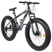 SPPTTY 26" Fat Tire Mountain Bike,4" Non-Slip Wide Tires with 21 Speed,Dual Disc Brakes,Bicycle for Men and Women,Grey